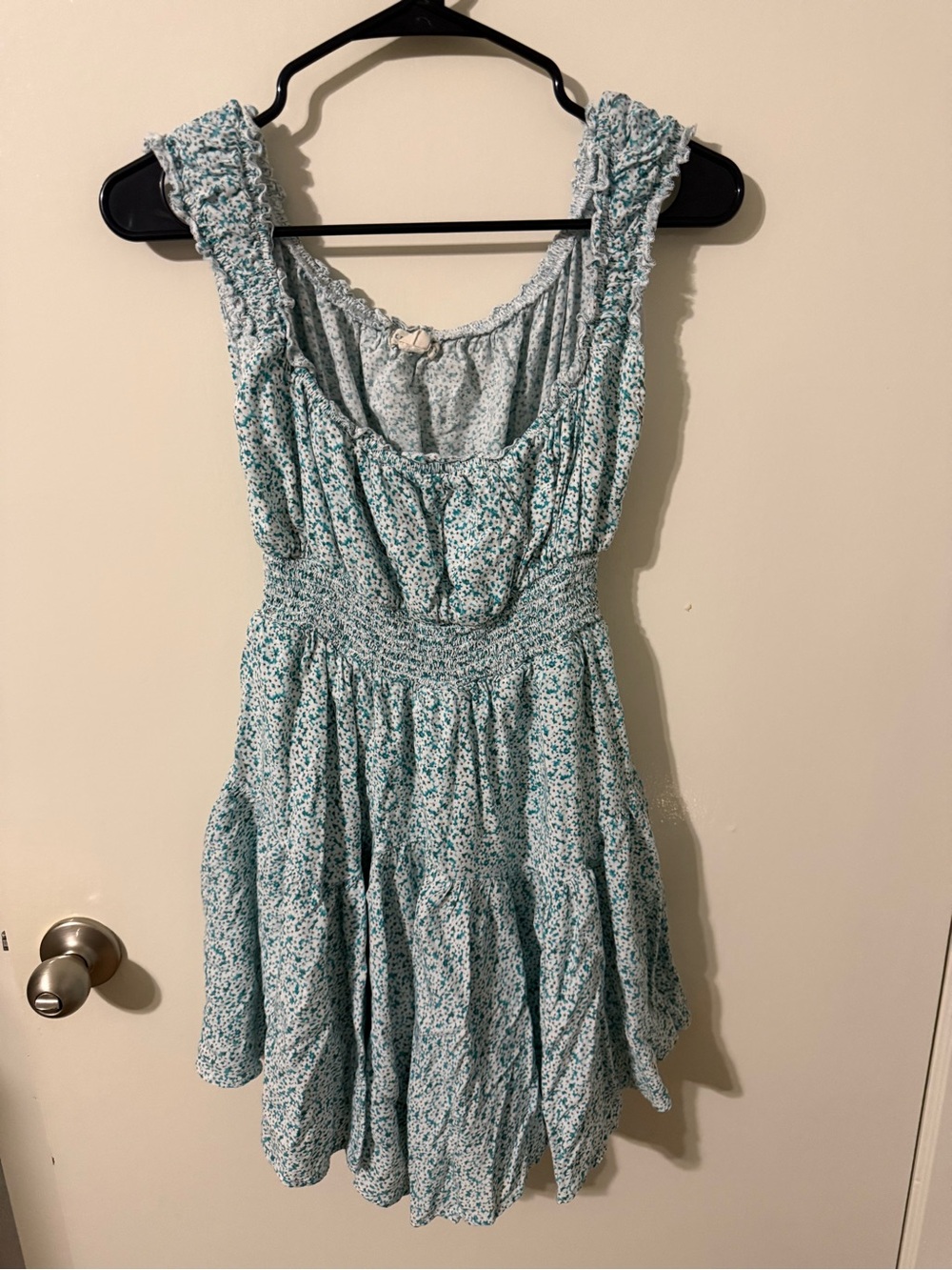 Aeropostale Teal and White Floral Smocked Mini Dress